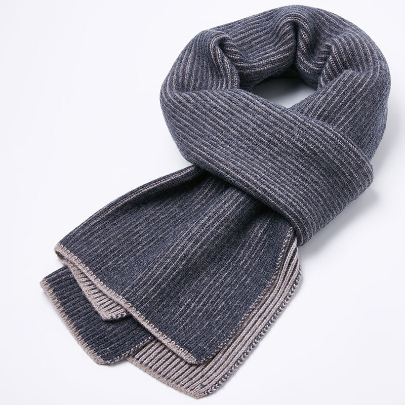 鄂尔草原羊绒世家山羊绒围巾男士冬季简约加厚保暖羊毛 烟灰