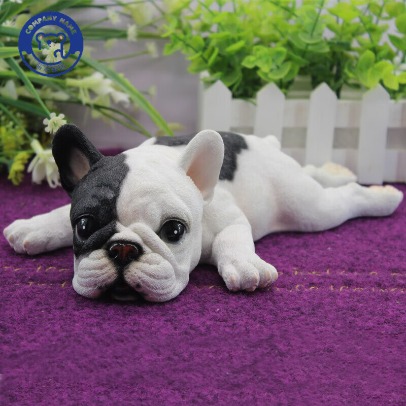 桌面装饰品可爱仿真法国斗牛犬模型树脂狗狗摆件生日礼物 奶牛色趴姿