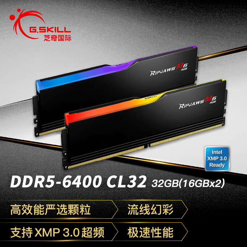 芝奇（G.SKILL）32G 16G DDR5 6000 6400焰锋戟烈焰枪焰刃 台式机内存RGB灯条 焰刃 D5 32G（16GX2）6400 C32黑