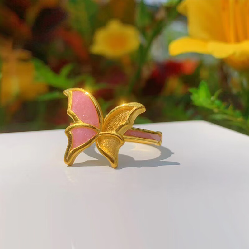 福韵礼黄金蝴蝶戒指女轻奢高级感时尚999足金食指戒个性新款情人节