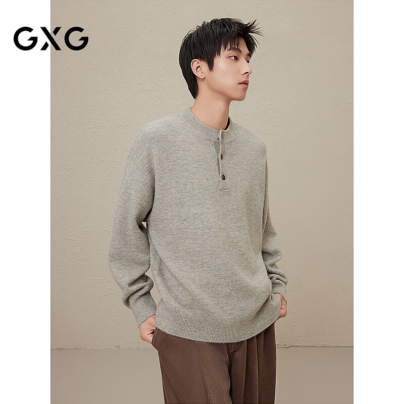GXG男装 中性风毛衣男秋季新品慵懒打底针织衫#G24D204079 花灰 M