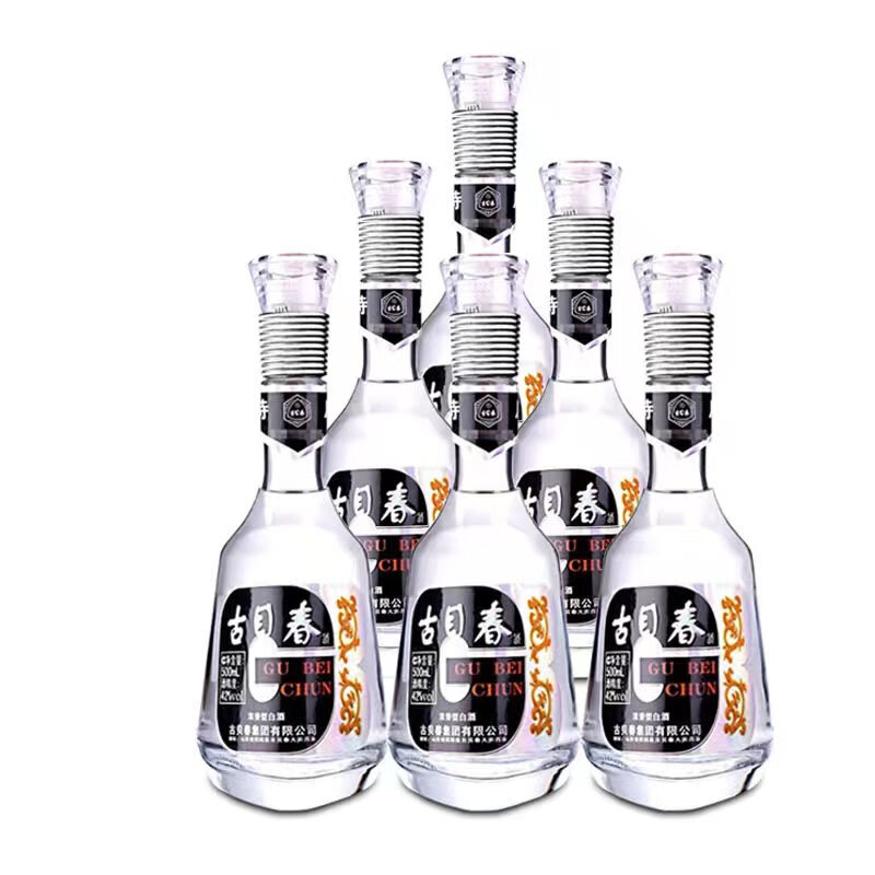 古贝春42度银三角浓香型固态法自饮光瓶裸瓶500ml*6瓶 整箱价 透明