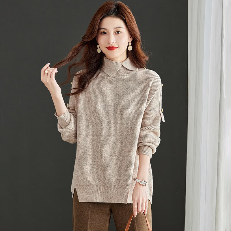 零度e族女装花纱高领宽松毛衣女秋冬新款外穿前短后长慵懒风洋气软糯