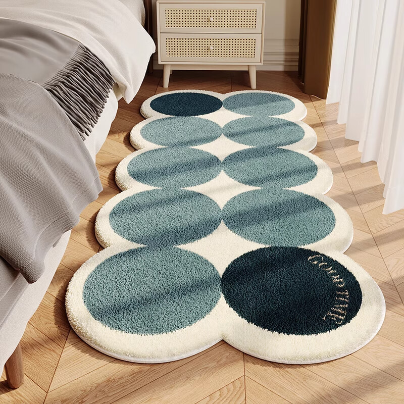 KAYE卧室床边毯 ins高级感轻奢简约地毯房间床下床前垫子客厅加厚地毯 FYR-圆圆圈 A款 50X140cm