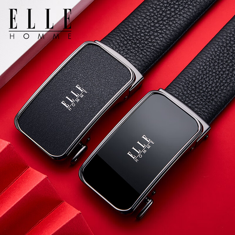 ELLE HOMME男士皮带男腰带真皮头层牛皮自动扣商务礼盒高档教师节生日礼物 【专柜礼盒】磨砂款-902028 110cm ~130随机(可修剪)