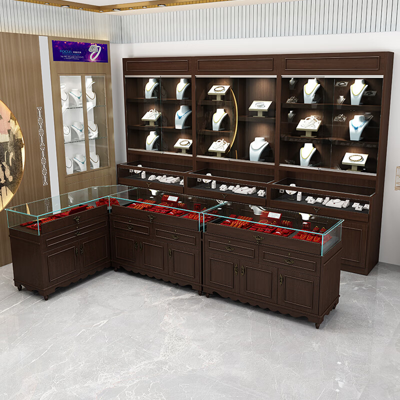 柜玻璃首饰珠宝玉器翡翠货架实木珠宝展示柜饰品翡翠玉器 定制尺寸专