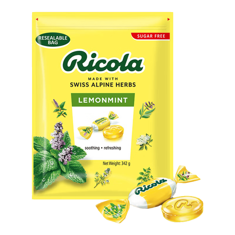 利口乐（Ricola）【IU代言】量贩装分享零食柠檬薄荷味无糖呵护润喉薄荷糖342g