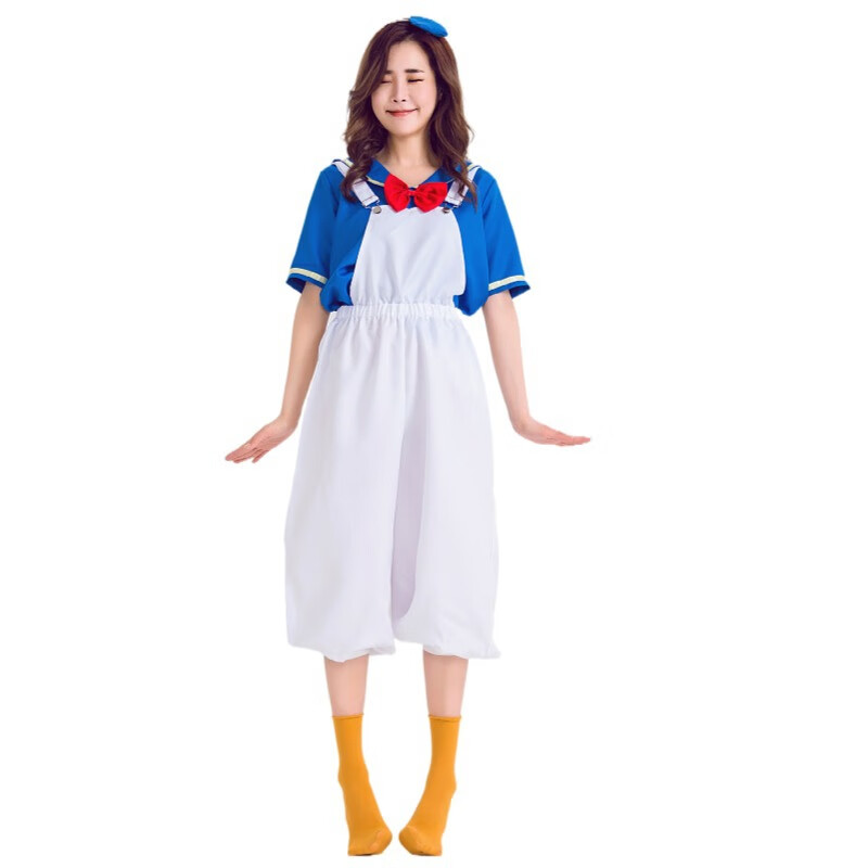 唐老鸭背带裤款万圣节动漫表演服装鸭子角色扮海军手学生装 发夹 上衣