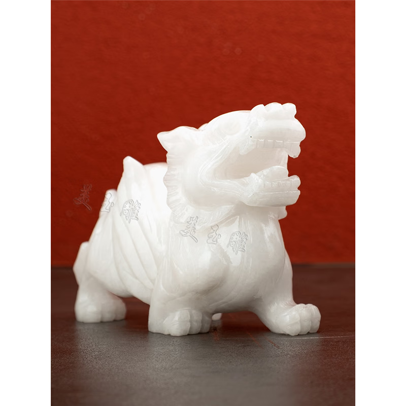 貔貅白玉中式摆放摆件家居玄关一对桌面客厅装饰玉石貔恘新办公室 长