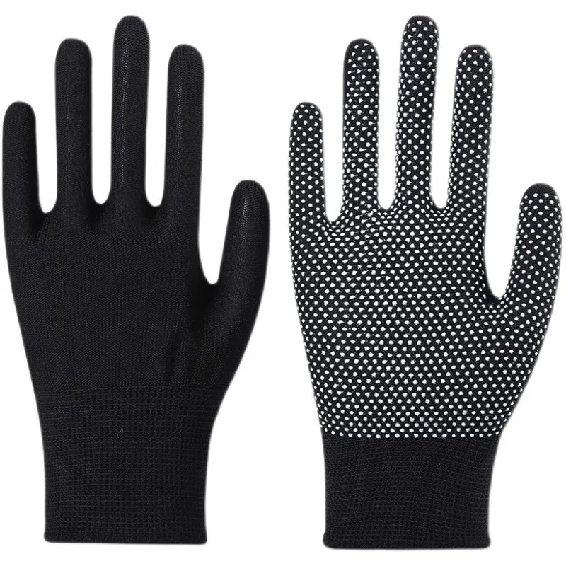 点珠手套尼龙防滑耐磨劳保男女工厂工地干活打包薄款防晒透气维修 高品质黑色 20只