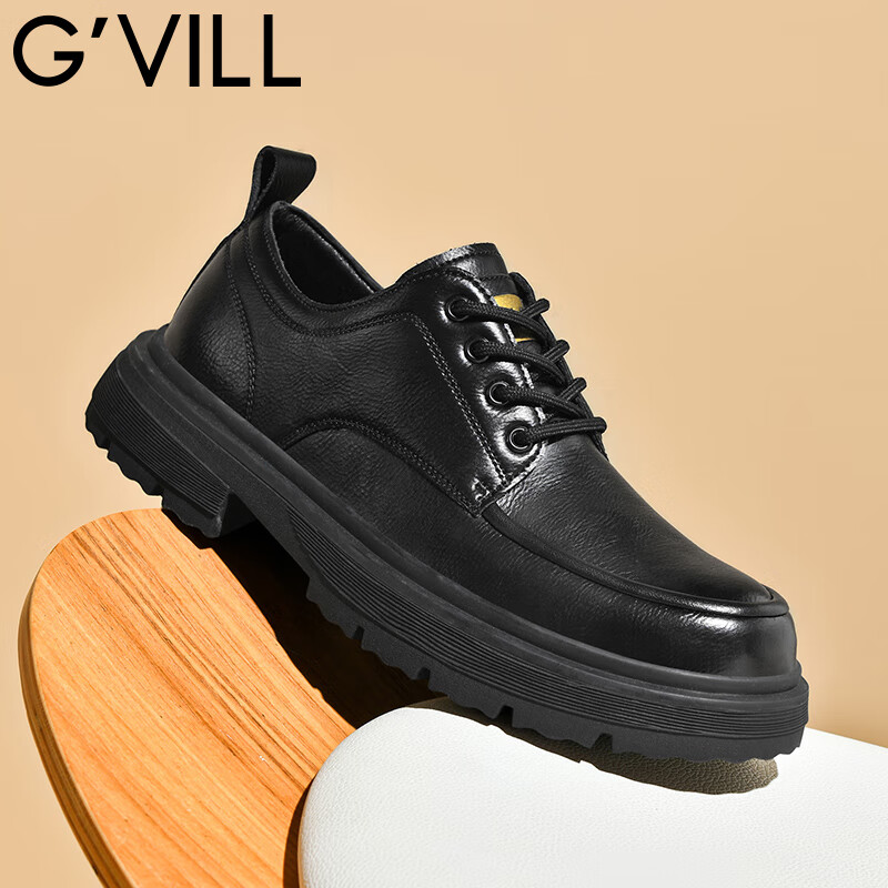 贵之步G'VILL 男鞋秋冬季男士休闲皮鞋时尚运动休闲鞋百搭舒适旅游鞋子 黑色 (G202) 39 （运动鞋码）
