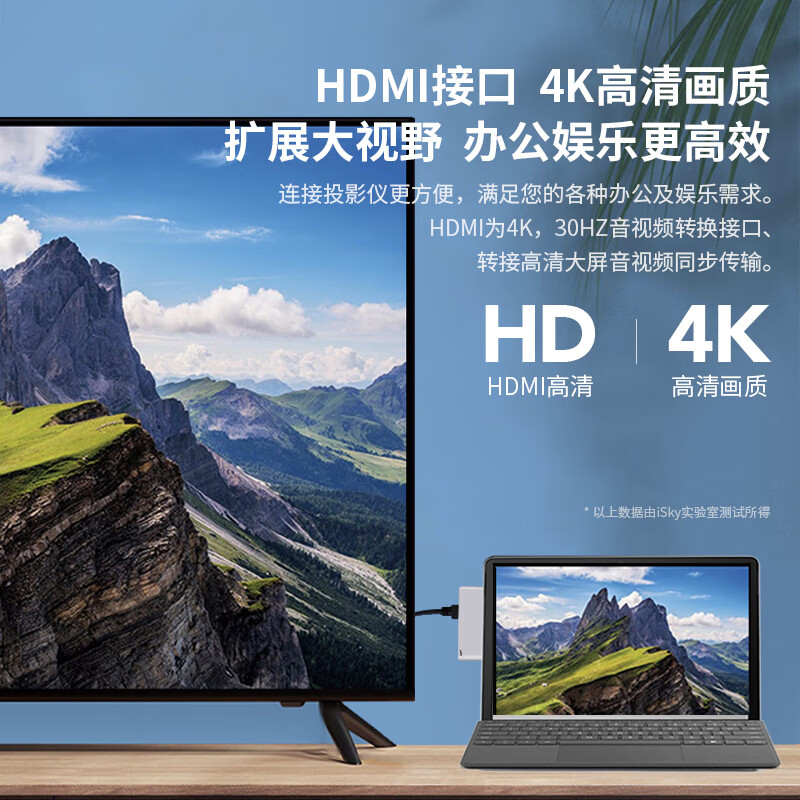 isky微软surface pro9/10/11扩展坞高速传输USB3.0转换器RJ45网口转接器HDMI高清4K拓展坞 八合二
