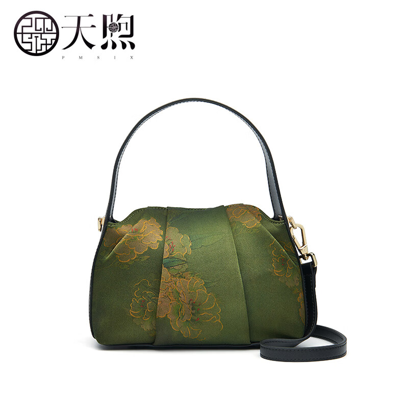 天煦中国风复古女包非遗桑蚕丝香云纱手拎包中年妈妈包斜挎小包旗袍包 绿色-桑蚕丝香云纱-送礼品袋