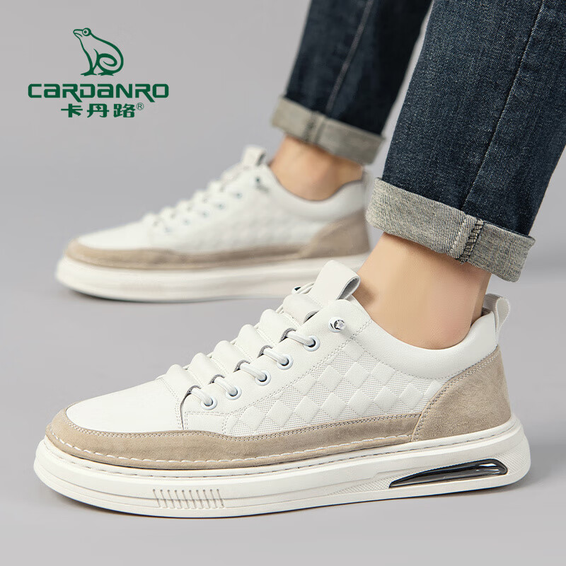 新款鞋子男百搭透气商务皮鞋男舒适小白鞋男士运动板鞋 米白jb-db3202