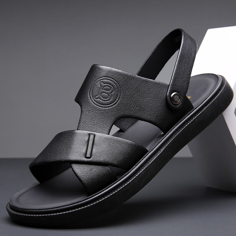 蜘蛛王男士凉鞋夏季外穿爸爸开车软底防滑休闲真皮两穿沙滩凉拖鞋潮