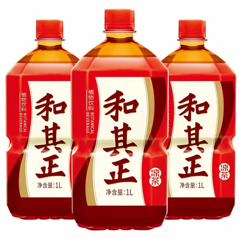 大瓶凉茶清火养气草本植物饮料广东发多省包邮 达利园和其正1l【4瓶】