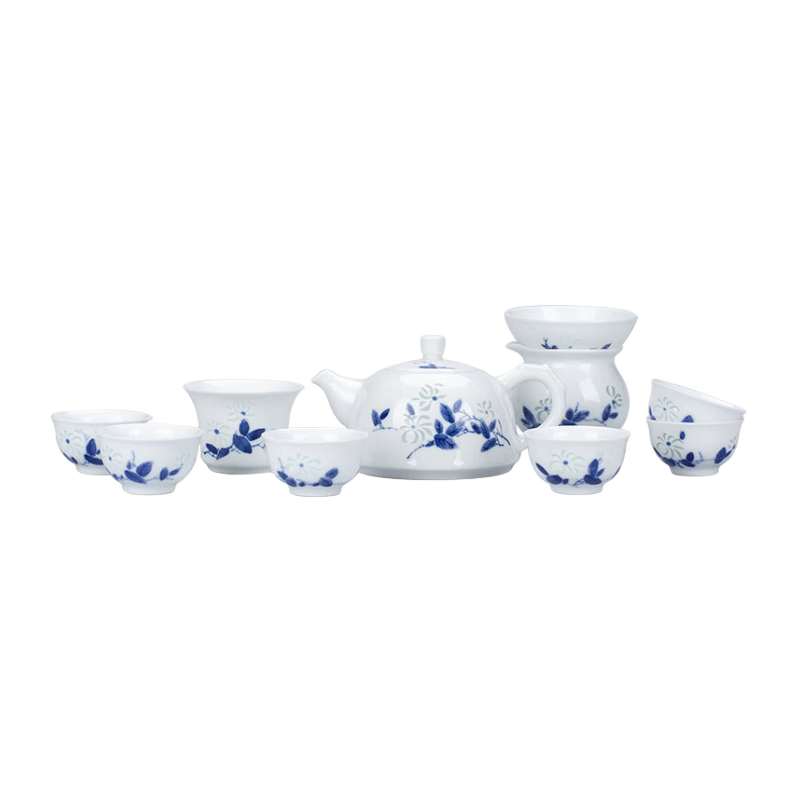 景德鎮(zhèn)釉下彩青花玲瓏功夫茶具整套套裝高檔送禮茶壺茶杯茶道禮品禮盒 山丹丹（景德鎮(zhèn)非物質文化遺產）