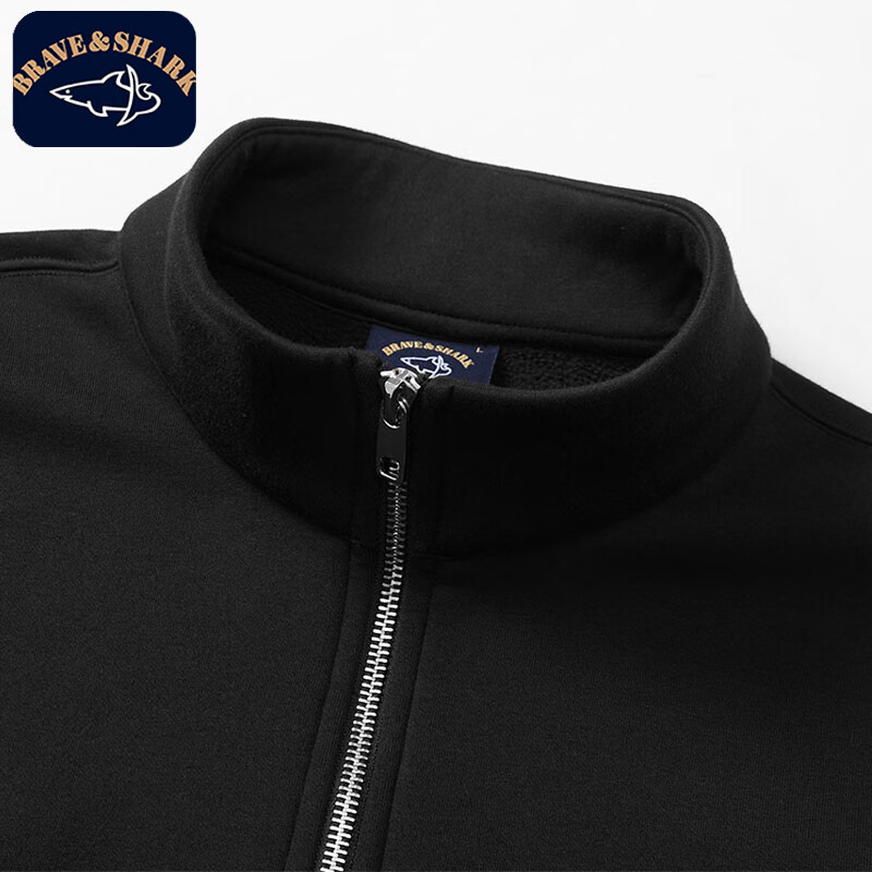 勇士鲨鱼（BRAVE&SHARK）刺绣款加绒卫衣秋冬季男士长袖polo立领休闲轻商务高级感上衣男 宝兰色 加绒 2XL (185) 推荐160-180斤