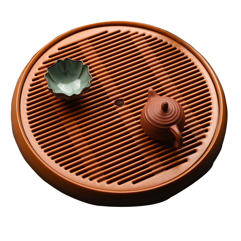錦格德國電木茶盤家用簡約電膠木茶臺小型日式干泡茶托盤圓形儲水簡約 黃料盛水圓盤 40cm