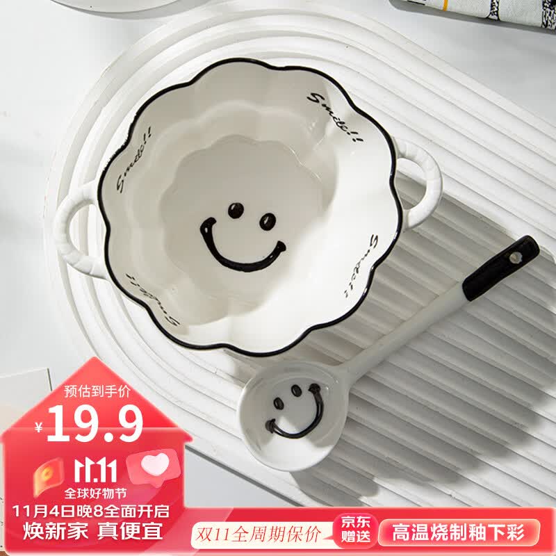 佩尔森双耳陶瓷碗带勺套装汤碗面碗高颜值早餐碗笑脸6英寸双耳碗+扭扭勺属于什么档次？