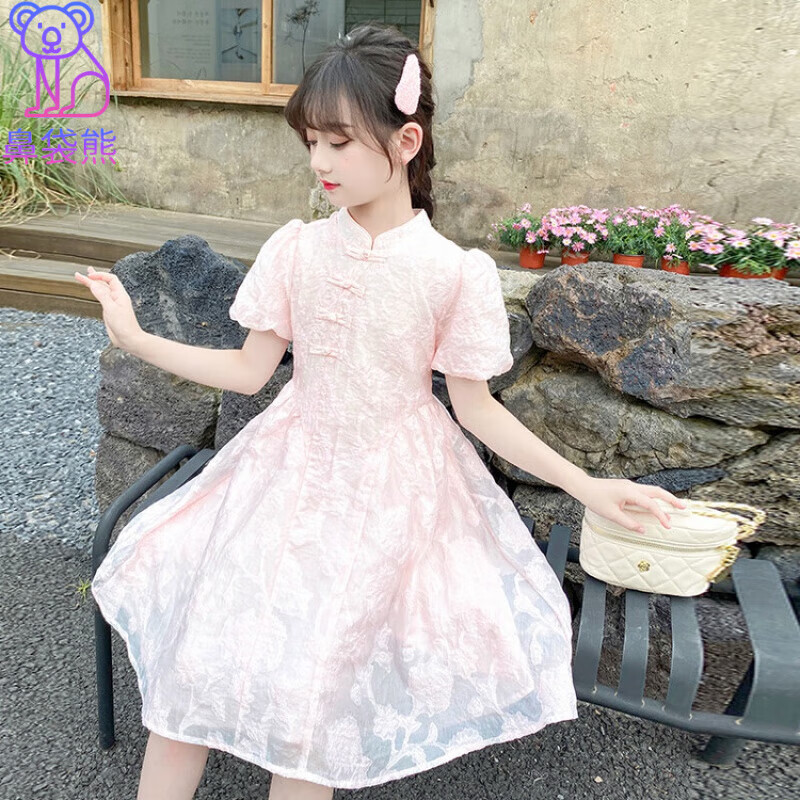 公主裙漂亮亲肤小女孩周岁礼服 粉色 110码  (建议100cm 4-5岁左右)cm