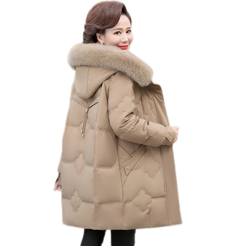 啄木鸟（TUCANO）中年妈妈冬装外套中长款棉衣中老年女装羽绒棉服加厚大码棉袄外套 卡其色  加厚 3XL (可穿120-135斤) 244元