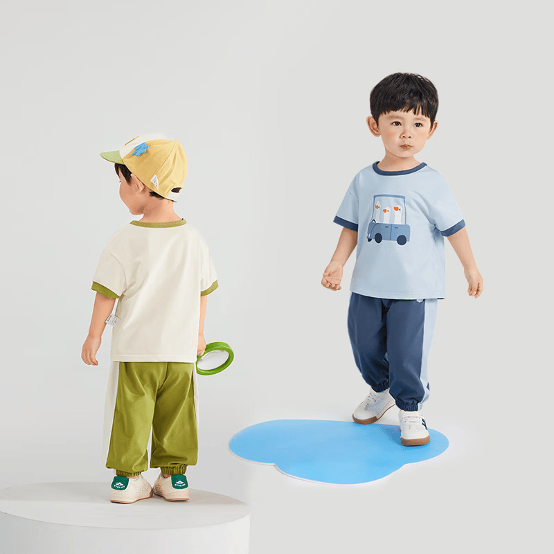JELLYBABY男童潮帅气时髦套装小童夏季短袖抗菌两件套宝宝衣服儿童夏装男孩 粉色 90 CM