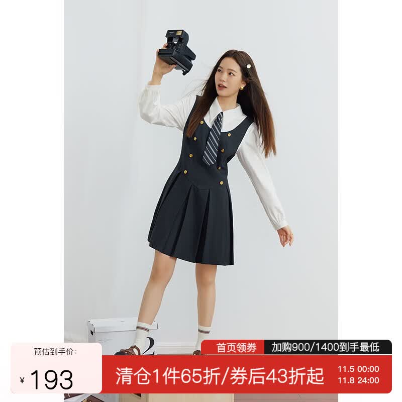 独束大码女装长短款复古学院风假两件连衣裙女秋新款微胖mm 短款 XL使用感如何?