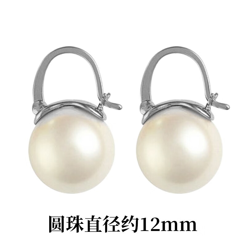 QUAMER鑲天然珍珠耳環(huán)2023年新款潮純銀氣質(zhì)耳飾輕奢感耳扣 高貴白珍珠S925銀耳墜12MM