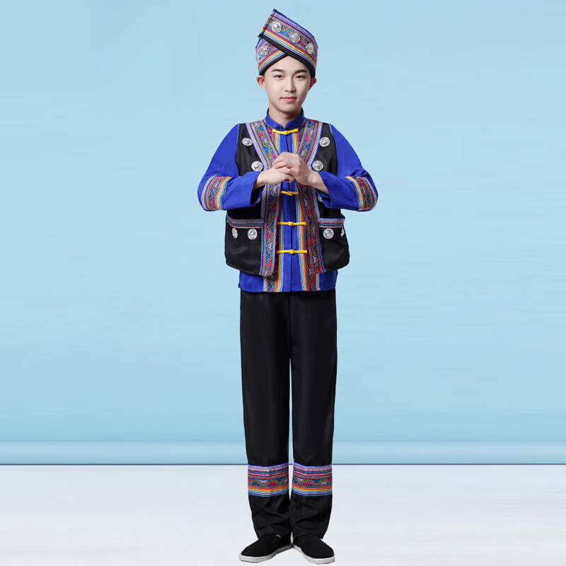 京功广西三月三民族服男士成人广西壮服男成人少数民族服装壮族 蓝色