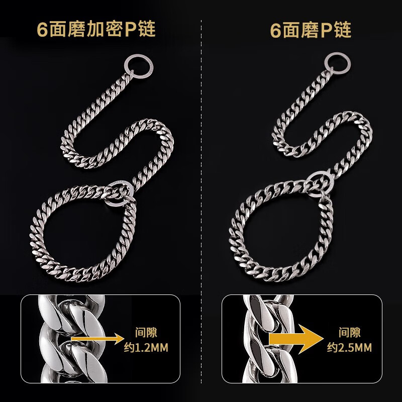 荣予316钛钢不锈钢狗狗脖圈P链蛇狗链子项圈颈圈中大型犬金毛训犬 总长70cm 316不锈钢链线径4点0宽14mm