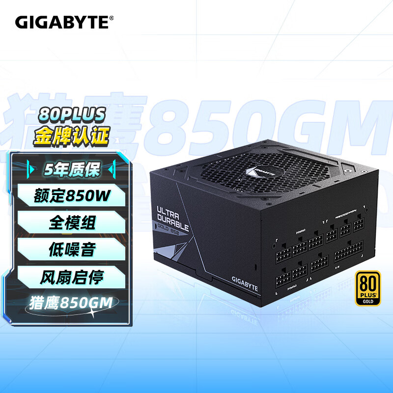 技嘉（GIGABYTE）猎鹰 额定850W金牌认证全模组电脑电源/PCIE5.0/五年保障/支持40系列显卡 