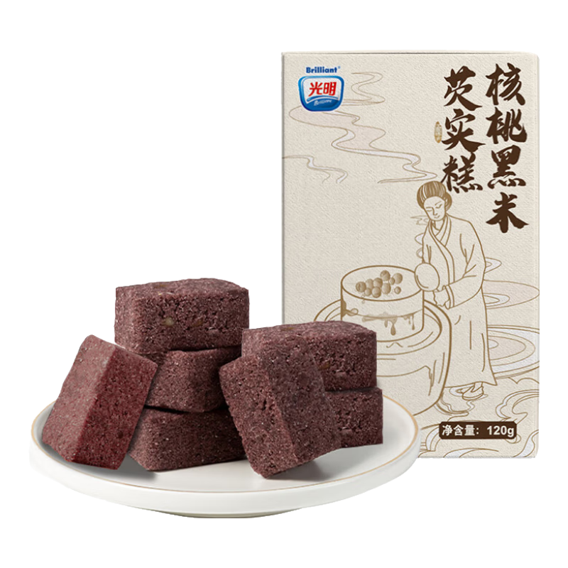 光明核桃黑米芡实糕 120g/盒 传统糕点健康粗粮代餐儿童零食茶点