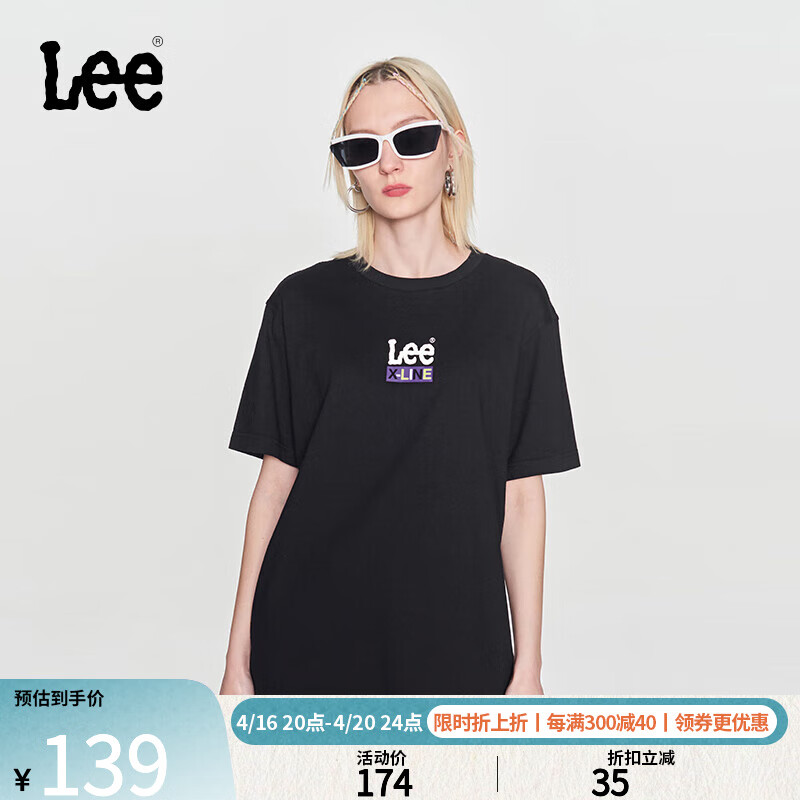 Lee24春夏新品舒适版型撞色字母印花圆领男短袖T恤潮LUT0055314LE 黑色（尺码偏大，拍小一码） S