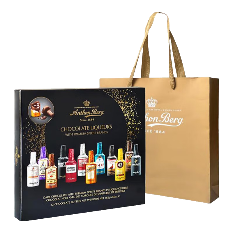 愛(ài)頓博格（AnthonBerg） 酒心巧克力 波蘭原裝進(jìn)口 酒精夾心巧克力糖果禮盒 零食節日禮物 酒心黑巧克力12支裝