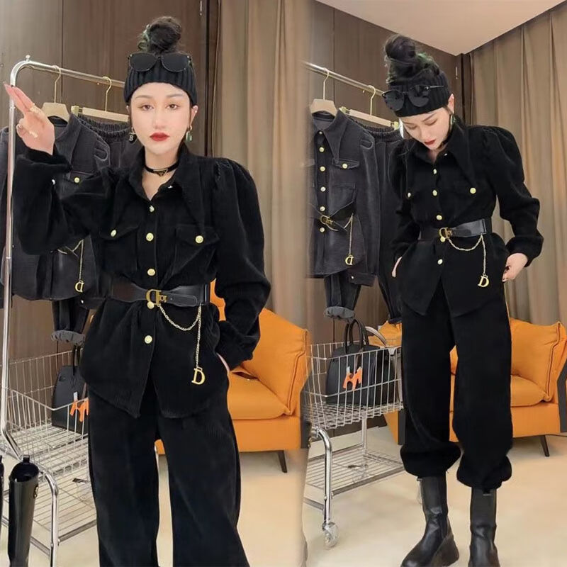 formrcra新年穿酷酷的女装套装冬季欧货加1厚时尚套装女2023秋冬尖领