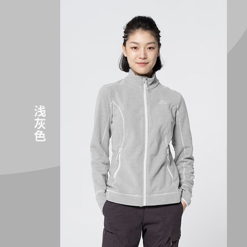 迪卡侬（DECATHLON）户外透湿抓绒女加厚摇粒绒抓绒衣保暖外套冲锋衣内胆MH100 全拉链-浅灰色 M