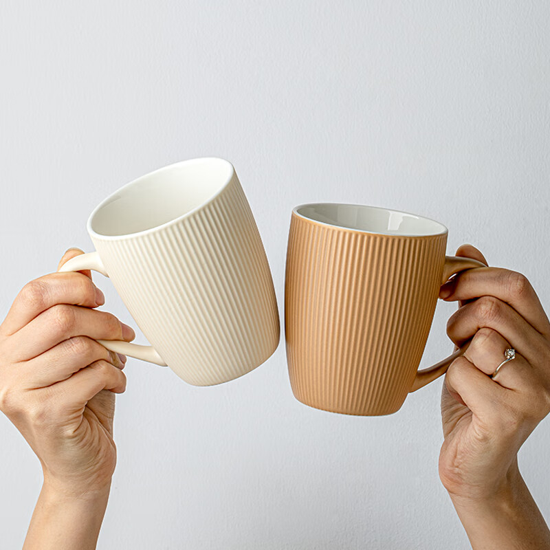 悠瓷（youcci）新款线条杯子一对家用简约陶瓷马克杯咖啡杯好看的情侣对杯 汐雾系列-鼓型杯-混色2只装