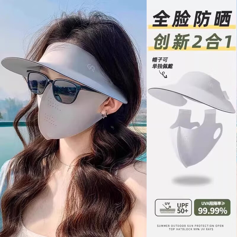 哈美意轻量化防晒面罩女2025夏季新款遮全脸防紫外线帽子口罩一体可拆卸 气质灰（UPF50+）