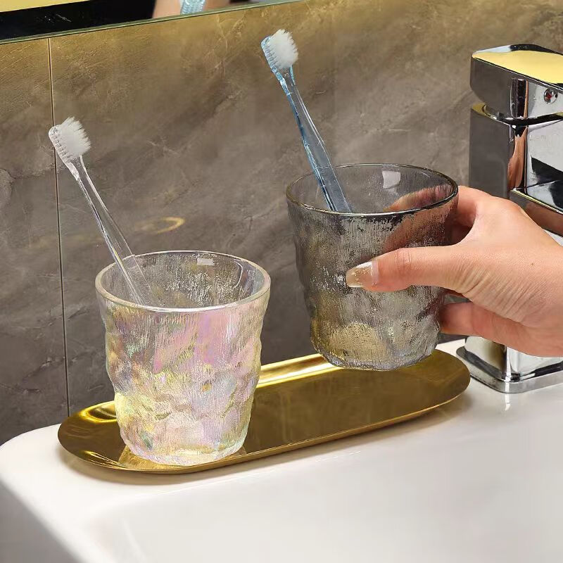 厨聚德玻璃漱口杯高颜值家用洗漱杯情侣冰川纹杯子 透明冰川杯 1个