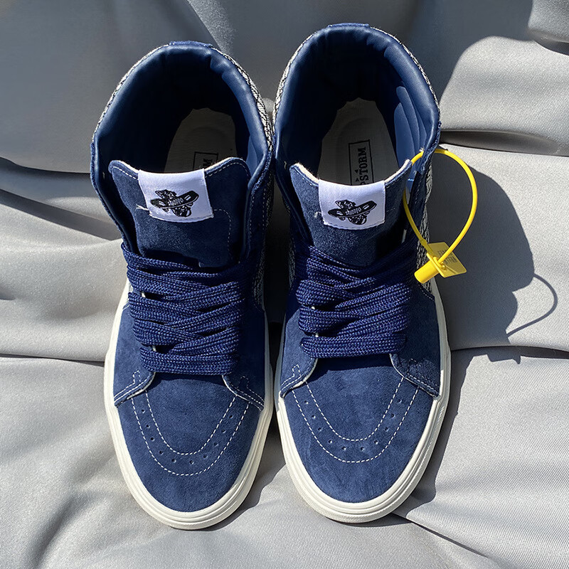 方其万斯复藏蓝色高帮休闲板鞋大码男鞋太阳印花帆布鞋女鞋网红嘻哈