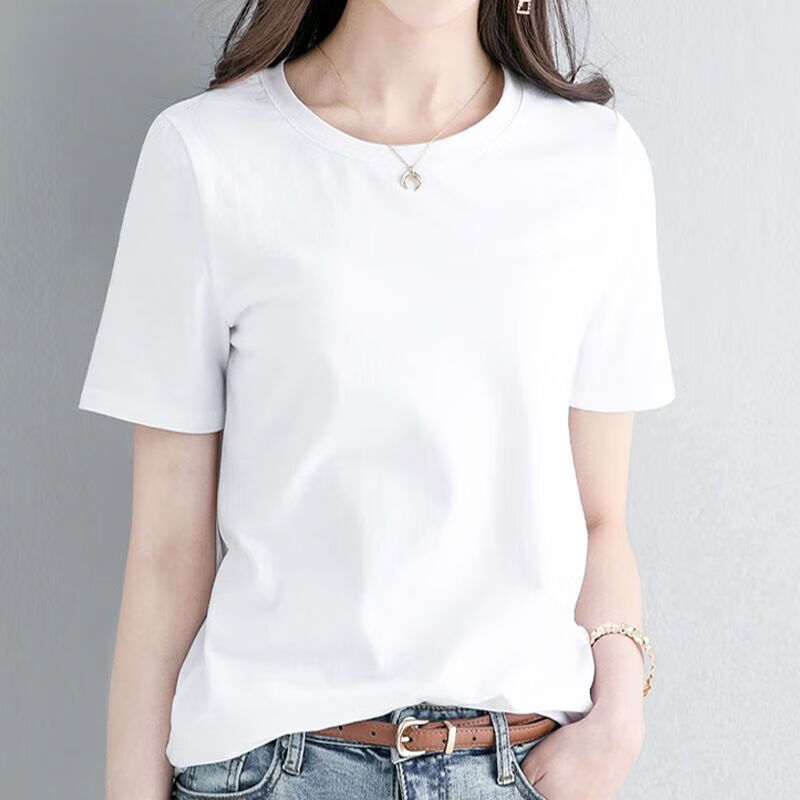 阿呷小玲白色纯棉短袖t恤女宽松2024年新款夏季女士打底衫体恤百搭