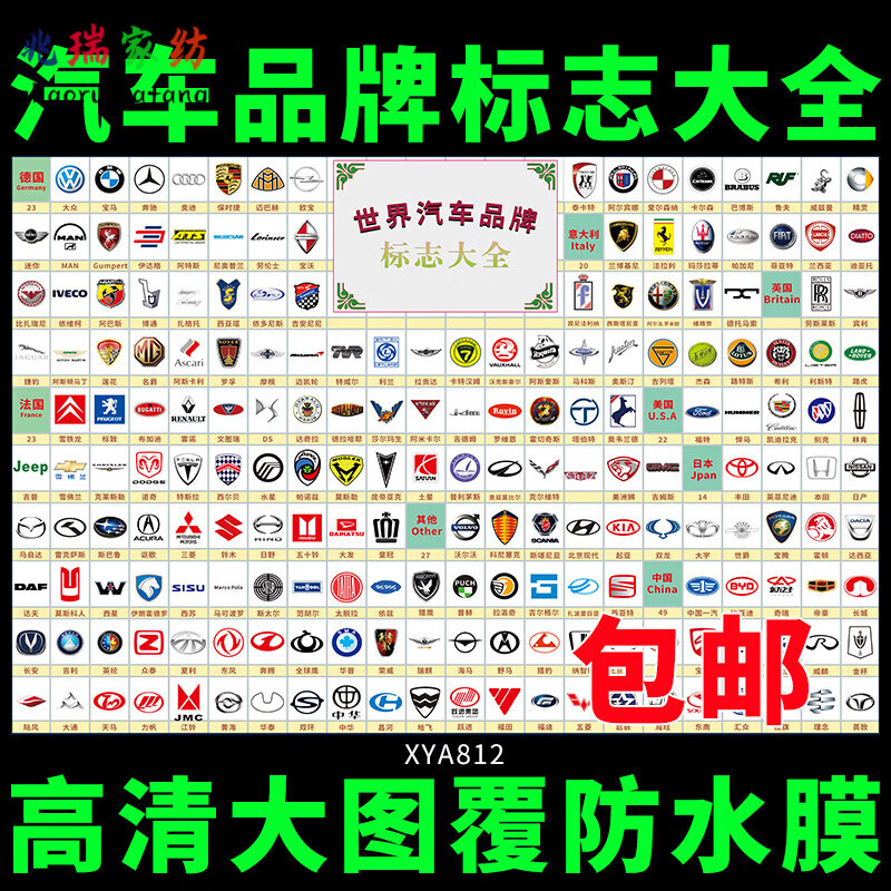 铭汇通名车标识标牌大全国内汽车标志墙贴汽修厂品牌汽车知识挂图宣