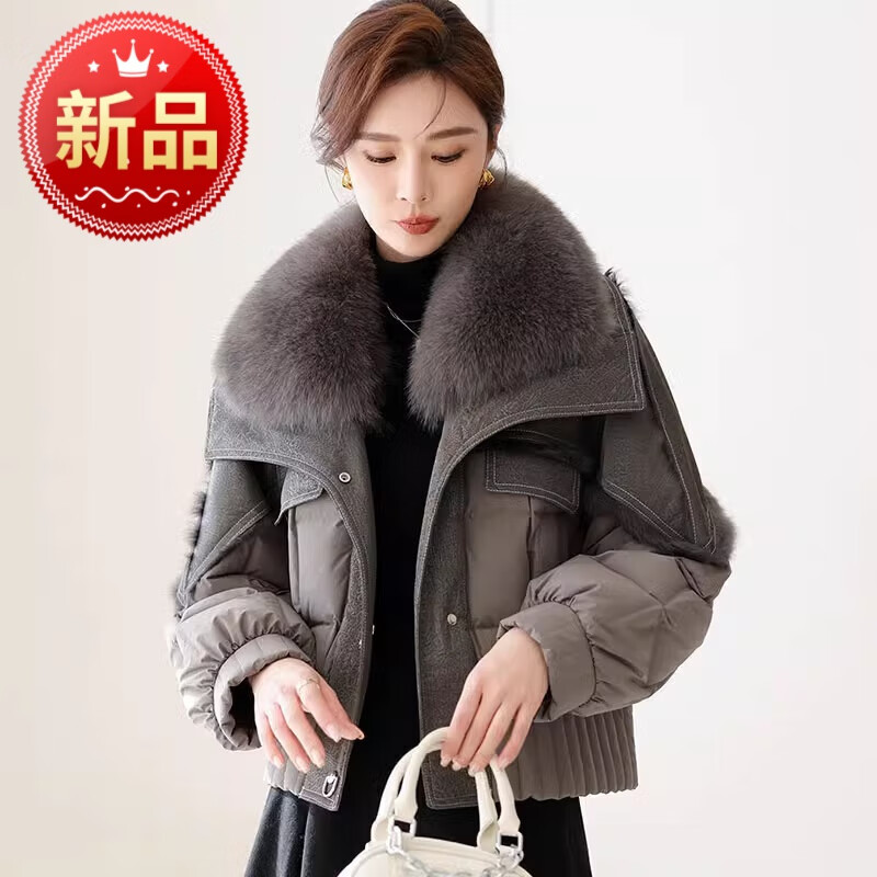 衣宫阁(yigongge)海宁皮面皮草羽绒服女狐狸毛皮草外套狐狸毛真皮草