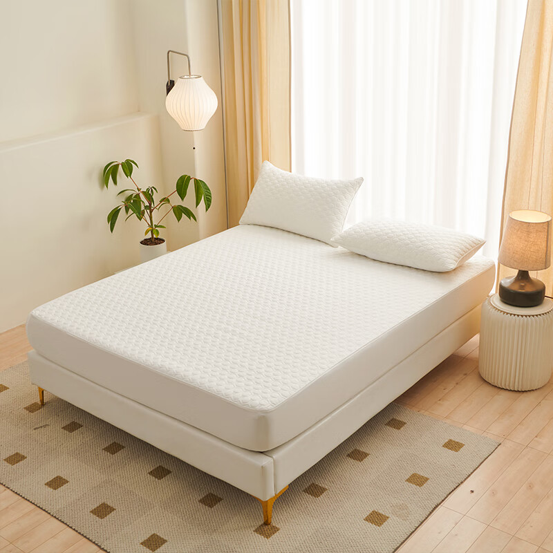 海澜之家（HLA）夹棉加厚床笠罩单件可水洗裸睡床单床罩1.5x2米床垫保护套全包围 圈圈白 150*200cm