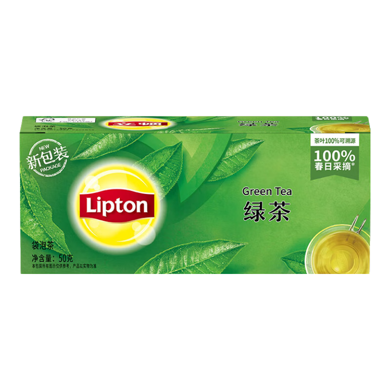 立顿（Lipton）绿茶安徽黄山50g 送礼非独立袋泡双囊茶包办公室下午茶2g*25包