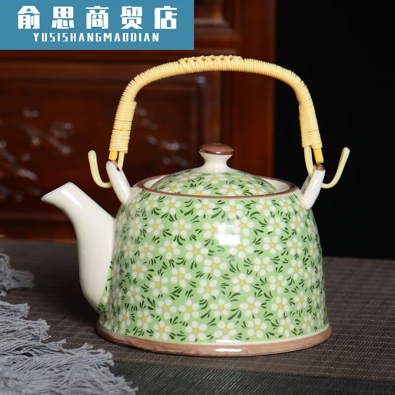 PJ单壶陶瓷大容量茶具泡茶壶带过滤网餐厅水壶家用单壶一个 1000ml蓝碎花提梁壶