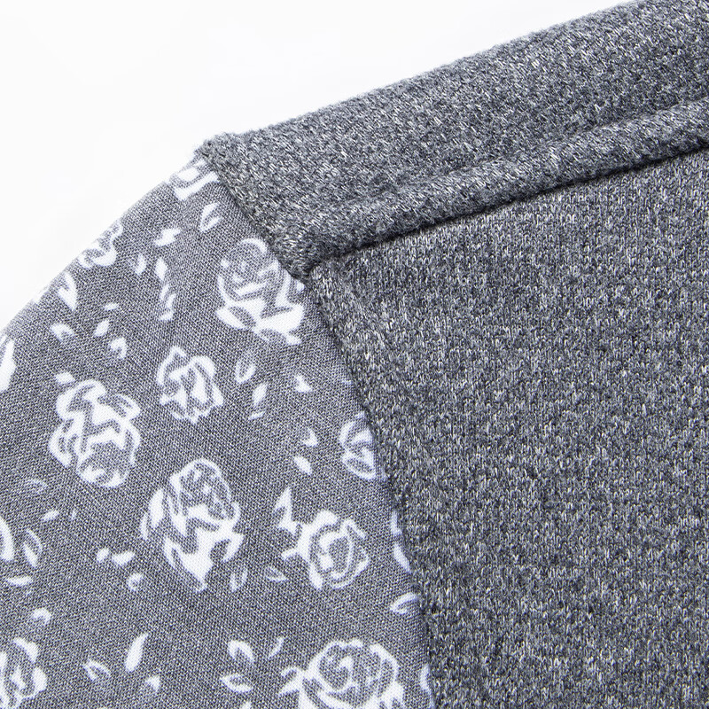 罗蒙（ROMON）含桑蚕丝加绒假两件针织衫男冬季新款加厚保暖印花打底衫毛衣男 7Z111601黑色 XL /175 （建议125-145斤）