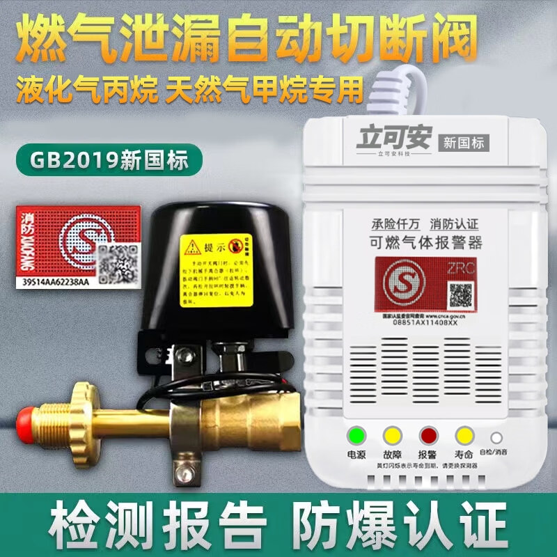 立可安家用燃气切断阀燃气报警器天然气煤气液化气甲烷丙烷报警带切断阀 燃气报警器  天然气、甲烷