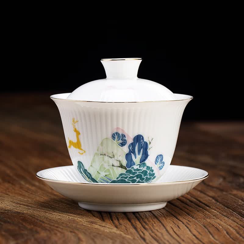 大号不烫手单个陶瓷功夫茶具三才杯白瓷泡茶碗 一路相伴(小号)140ml